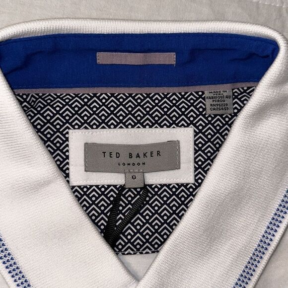 Ted Baker 6/XL White Blue Short Sleeve Cotton Blend Lightweight Polo - Picture 14 of 15